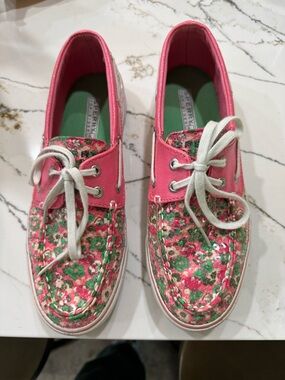 Sperry Topsider Pink Floral Sequined Shoes